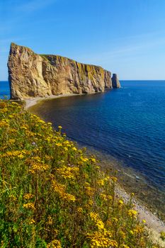 View of the Perce rock, at the tip of Gaspe Peninsula, Quebec, Canada