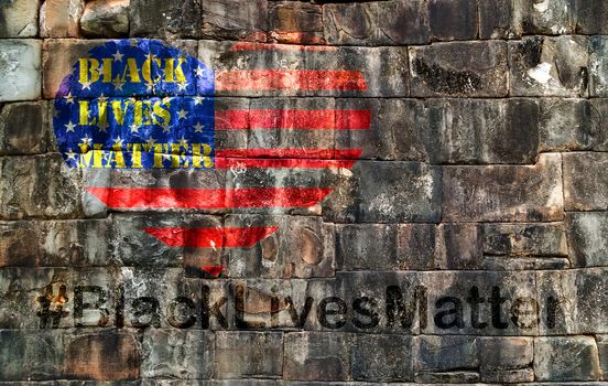 Black Lives Matter hashtag African-American people Protest against Black racism stencil heart United States of America United States Flag of the USA wall stone texture old background