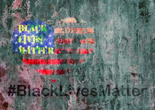 Black Lives Matter hashtag text liberation banner designs stencil heart flag of the United States of America city street concrete texture wall