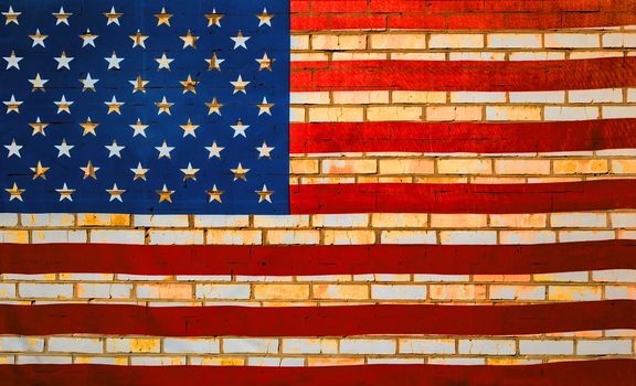 United States of America Flag of the USA brick wall background.