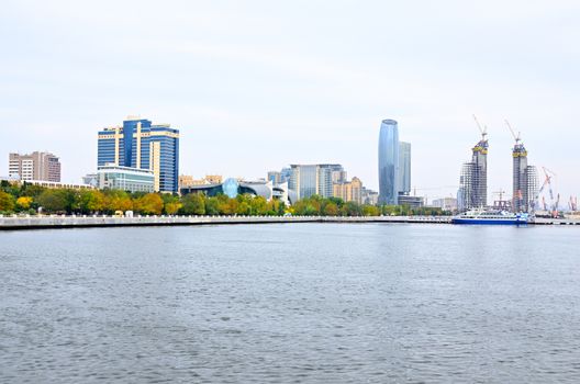 Seaside Boulevard on the Caspian coast in Baku in autumn