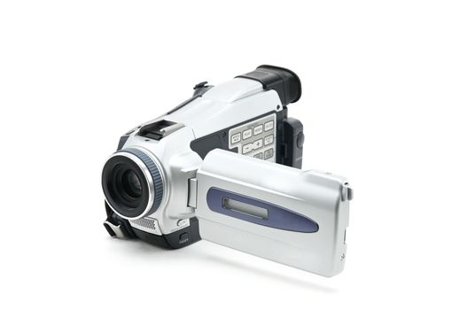 Semi-professional video camcorder used for shooting video clips on Isolated white background