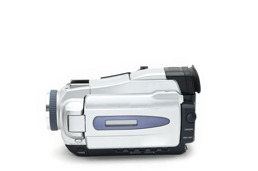Semi-professional video camcorder used for shooting video clips on Isolated white background