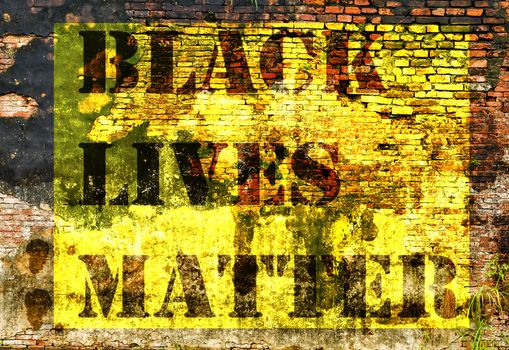 Black Lives Matter slogan anti Black racism african American stencil in brick wall texture background red