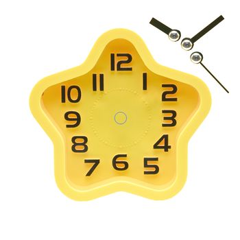 Yellow watch with five petals. Alarm clock on a white background.For montage and edit