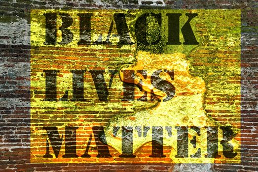 Black Lives Matter slogan protestors anti Black racism african American yellow stencil pattern wall background texture stone
