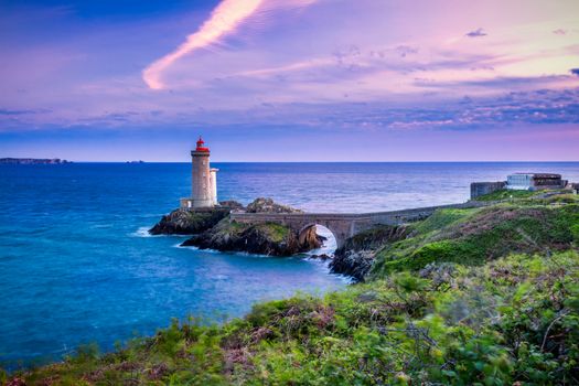 View of the lighthouse Phare du Petit Minou in Plouzane, Fort du Petit Minou, Brittany (Bretagne), France.