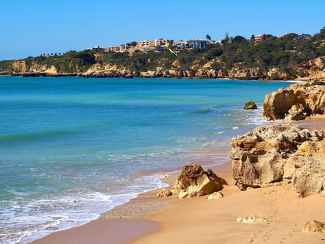 Beautiful seascape at Praia da Oura in Albufeira at the Algarve coast of Portugal