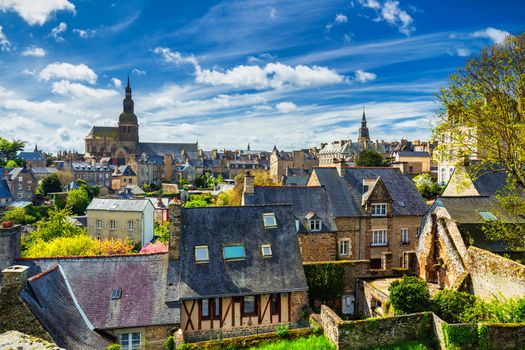 The picturesque medieval port of Dinan on the Rance Estuary, Brittany (Bretagne), France