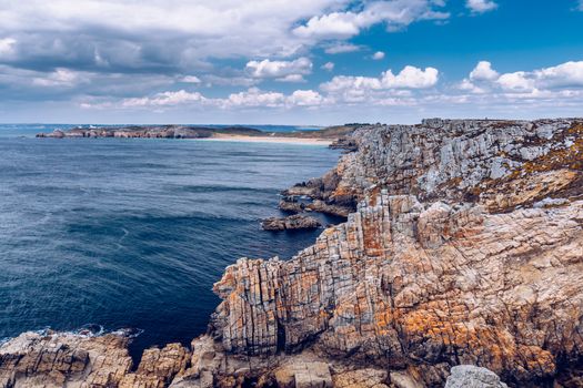 Panoramic view of Pointe de Pen Hir from Anse de Dinan in Brittany (Bretagne), France