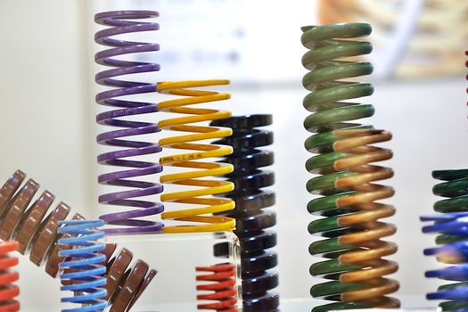 KAOHSIUNG, TAIWAN -- MARCH 30, 2019: Specialized coil springs are on display at a booth at an industrial fair.
