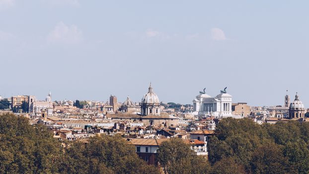 Skyline of Rome, Italy. Panoramic view of Rome architecture and landmark, Rome cityscape. Rome postcard