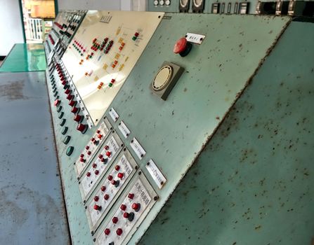 KAOHSIUNG, TAIWAN -- AUGUST 19, 2017: Abandoned switchboard and control room in the former Chiaotou Sugar Refinery.