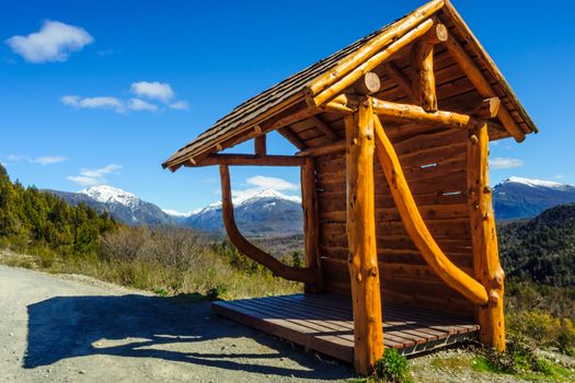 A bus station on the road, in Patagonia, near Bariloche, Argentina