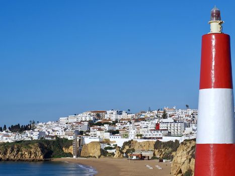 Beautiful and empty cityscape of Albufeira at the Algarve coast of Portugal