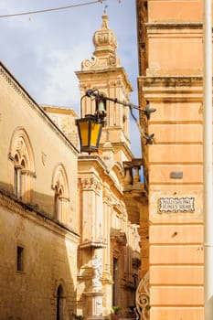 View of Saint Paul square and nearby alley in Mdina, Malta