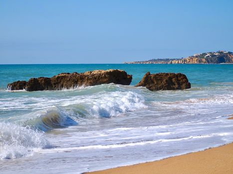 Beautiful beach praia da pescadores in Albufeira at the Algarve coast of Portugal