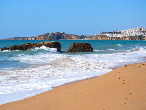 Beautiful beach praia da pescadores in Albufeira at the Algarve coast of Portugal
