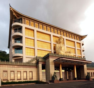 PINGTUNG, TAIWAN -- APRIL 30, 2015: The Lilong Humanities Memorial Temple is an imposing Buddhist structure in the southeast of Taiwan overlooking the Taiwan Strait.