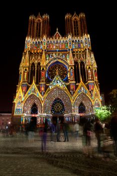 Light show at the Cathedral of Notre-Dame de Reims, Reims, France