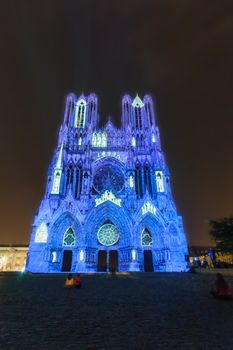 Light show at the Cathedral of Notre-Dame de Reims, Reims, France