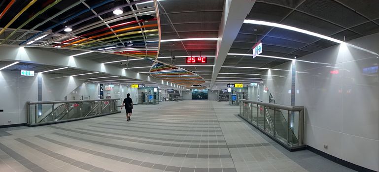 KAOHSIUNG, TAIWAN -- OCTOBER 27, 2018: Panoramic view of a brand new station of the recently completed project to move street level train tracks underground.
