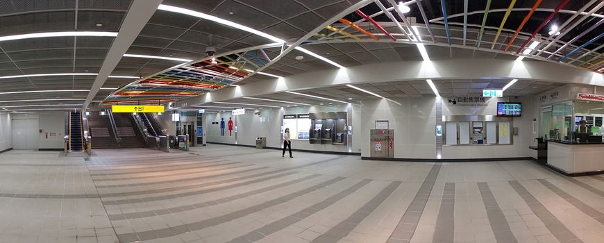 KAOHSIUNG, TAIWAN -- OCTOBER 27, 2018: Panoramic view of a brand new station of the recently completed project to move street level train tracks underground.