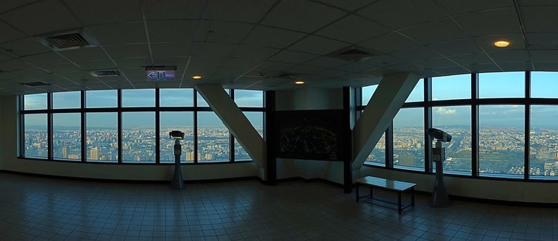 KAOHSIUNG, TAIWAN -- JULY 13, 2014:  The viewing platform of the 85 story Tuntex Tower provides spectacular aerial views of Kaohsiung city.