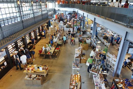 KAOHSIUNG, TAIWAN -- JUNE 10, 2018: An interior view of the recently completed Warehouse Two mall, a converted storage building by the harbor.
