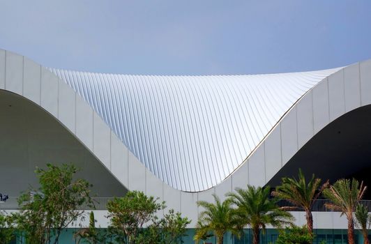 KAOHSIUNG, TAIWAN -- MAY 5, 2018: A detail of the recently completed National Center for the Performing Arts located in the Weiwuying Metropolitan Park