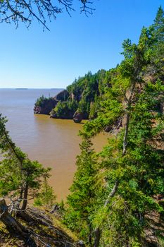 View of Hopewell Rocks at high tide. New Brunswick, Canada