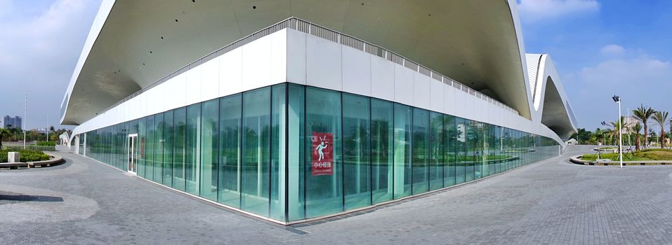 KAOHSIUNG, TAIWAN -- MAY 5, 2018: A panoramic view of the recently completed National Center for the Performing Arts located in the Weiwuying Metropolitan Park