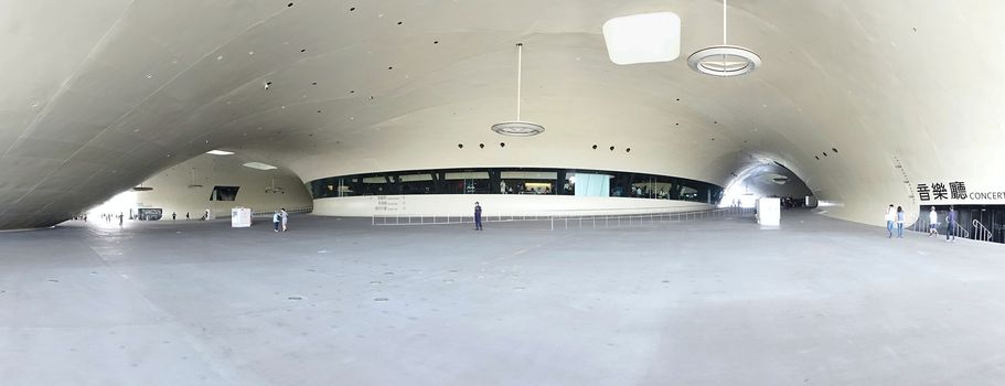 KAOHSIUNG, TAIWAN -- APRIL 14, 2019: The entrance area of the recently completed National Center for the Performing Arts located in the Weiwuying Metropolitan Park