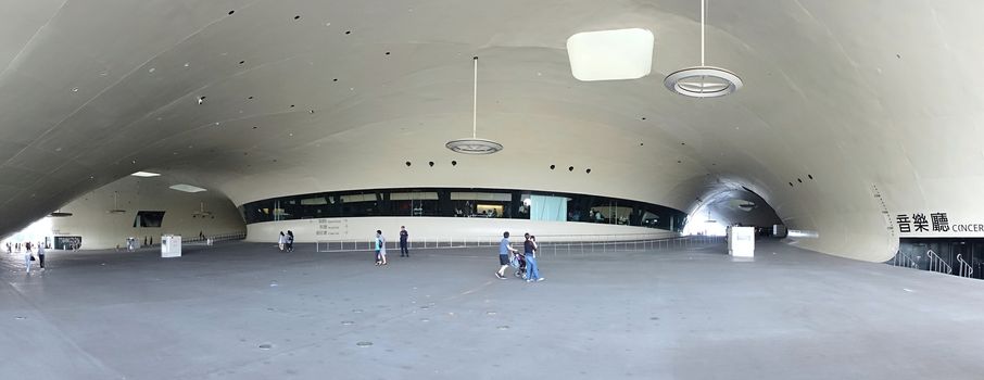 KAOHSIUNG, TAIWAN -- APRIL 14, 2019: The entrance area of the recently completed National Center for the Performing Arts located in the Weiwuying Metropolitan Park