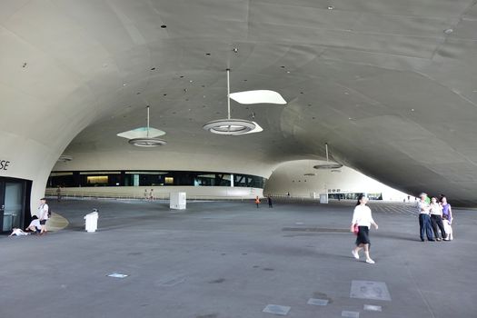 KAOHSIUNG, TAIWAN -- APRIL 14, 2019: A close-up view of the recently completed National Center for the Performing Arts located in the Weiwuying Metropolitan Park
