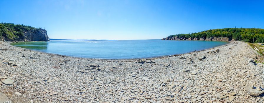 Panoramic view of Pebble beach, Cape Enrage, New Brunswick, Canada