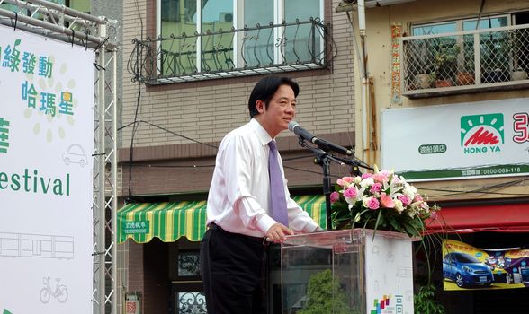 KAOHSIUNG, TAIWAN -- OCTOBER 1, 2017: Taiwan premier William Lai speaks at the opening of the 2017 Ecomobility Festival. 