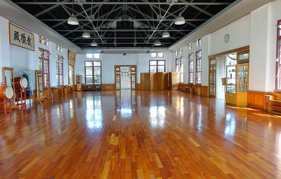 KAOHSIUNG, TAIWAN -- APRIL 29, 2017: Interior view of the Wu De Martial Arts Hall, which was originally built by the Japanese colonial government in 1924.