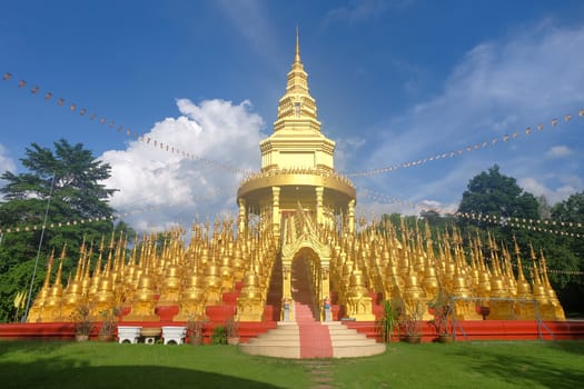  "Phra Maha Rattana Loha Jedi Sri Sasana Phothisat Sawang Boon" Wat Pa Sawang Boon is located in Ban Klong Phai, Kaeng Khoi district in Saraburi province Thailand. with a large pagoda in the middle and the diameter of 50 meters, with 9 floors which the small pagoda 500 parts are cascaded down.