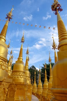  "Phra Maha Rattana Loha Jedi Sri Sasana Phothisat Sawang Boon" Wat Pa Sawang Boon is located in Ban Klong Phai, Kaeng Khoi district in Saraburi province Thailand. with a large pagoda in the middle and the diameter of 50 meters, with 9 floors which the small pagoda 500 parts are cascaded down.