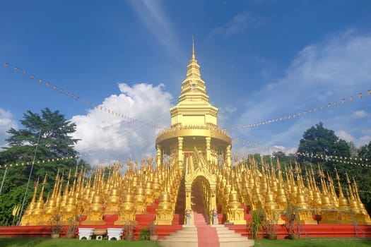  "Phra Maha Rattana Loha Jedi Sri Sasana Phothisat Sawang Boon" Wat Pa Sawang Boon is located in Ban Klong Phai, Kaeng Khoi district in Saraburi province Thailand. with a large pagoda in the middle and the diameter of 50 meters, with 9 floors which the small pagoda 500 parts are cascaded down.