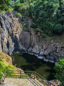 Haew Narok Waterfall in Khao Yai National Park During the dry season the waterfall has no water.