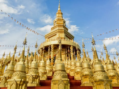  "Phra Maha Rattana Loha Jedi Sri Sasana Phothisat Sawang Boon" Wat Pa Sawang Boon is located in Ban Klong Phai, Kaeng Khoi district in Saraburi province Thailand. with a large pagoda in the middle and the diameter of 50 meters, with 9 floors which the small pagoda 500 parts are cascaded down.