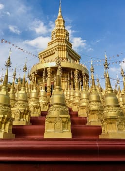  "Phra Maha Rattana Loha Jedi Sri Sasana Phothisat Sawang Boon" Wat Pa Sawang Boon is located in Ban Klong Phai, Kaeng Khoi district in Saraburi province Thailand. with a large pagoda in the middle and the diameter of 50 meters, with 9 floors which the small pagoda 500 parts are cascaded down.