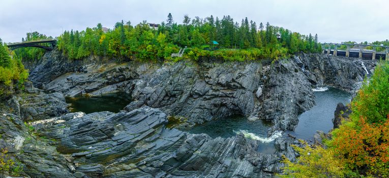 Panoramic view of the gorge and dam of the Saint John River in Grand Falls, New Brunswick, Canada