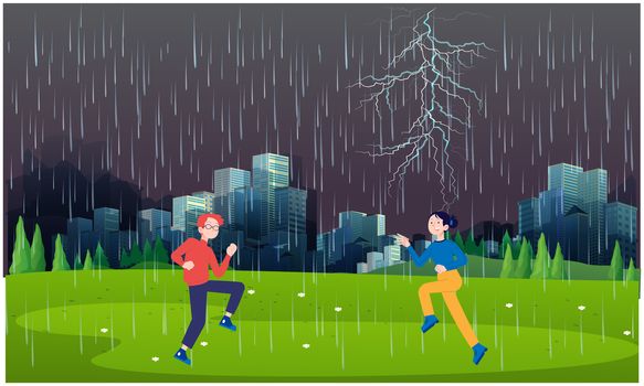 Couple is enjoying in the rain