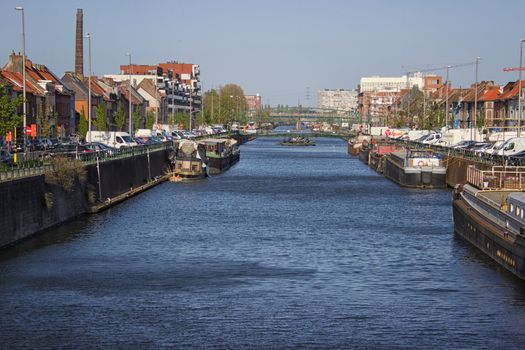 View of a canal on a sunny day in Gent