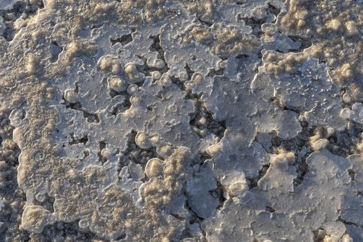 Close up of salt of the salt plains of Asale Lake in the Danakil Depression in Ethiopia, Africa.