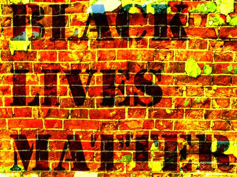 Black Lives Matter slogan anti Black racism african American stencil in Red brick wall background old blocks of stonework empty grunge urban color architecture wallpaper