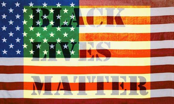 Black Lives Matter slogan protestors anti Black racism african American yellow stencil pattern Flag of the United States of America USA